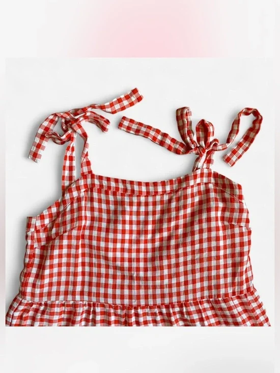 Pink Lily Red Gingham Tie-Strap Tiered Sundress for Girls - Picture 2 of 4